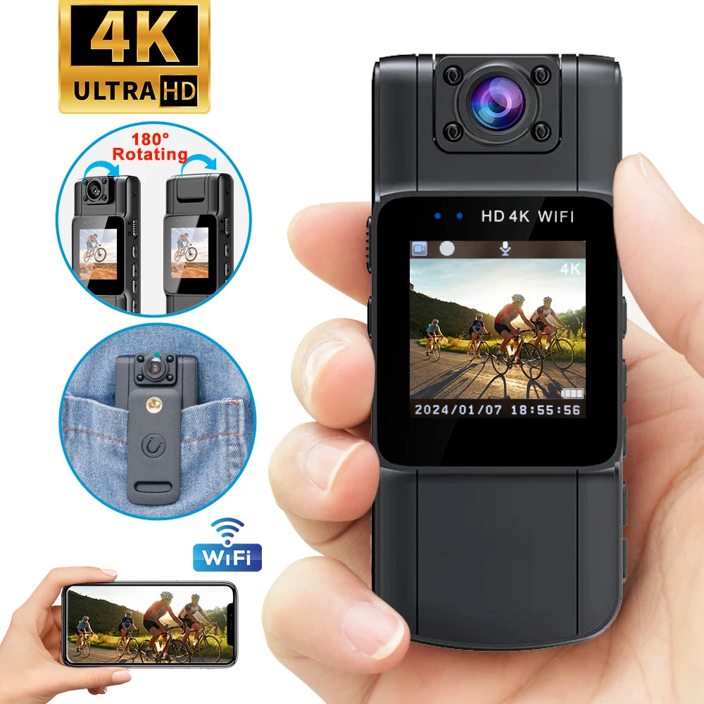 Minicâmera Ultra HD 4K Bodycam 180 °