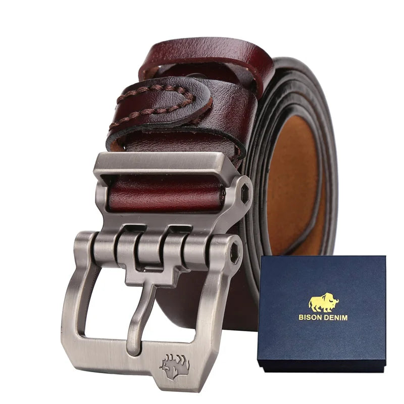 Cinto Bison denim de couro genuíno