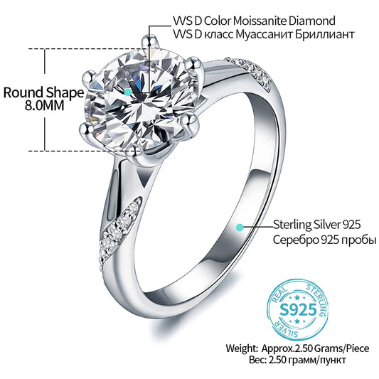 Anel de Moissanite ATTAGEMS em Prata 925 – 1 ct, 2 ct e 3 ct