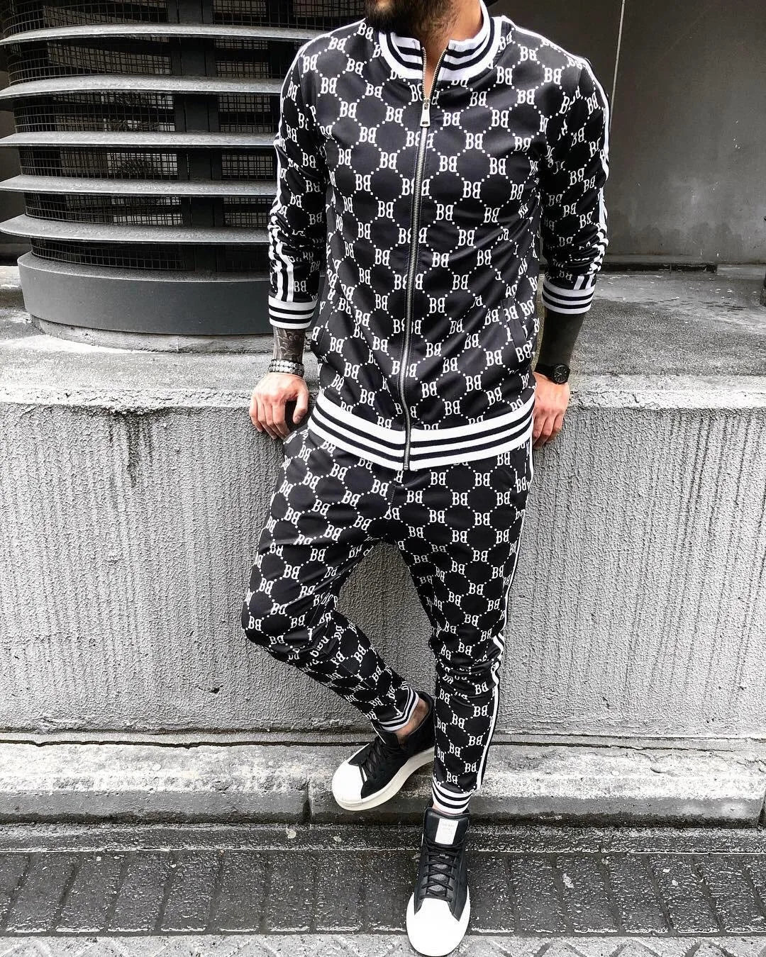 Conjunto esportivo casual moda europeia e americana