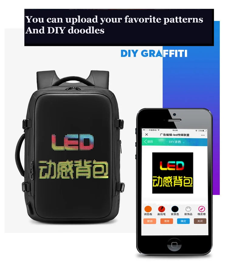 Mochila Display LED Viagens de negócios 15.6 Polegada