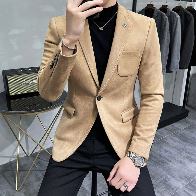 Blazer de botão único camurça slim fit