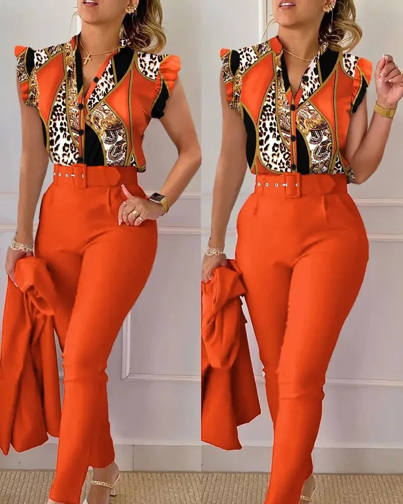 Fato elegante e fino conjunto de 2 peças gola V