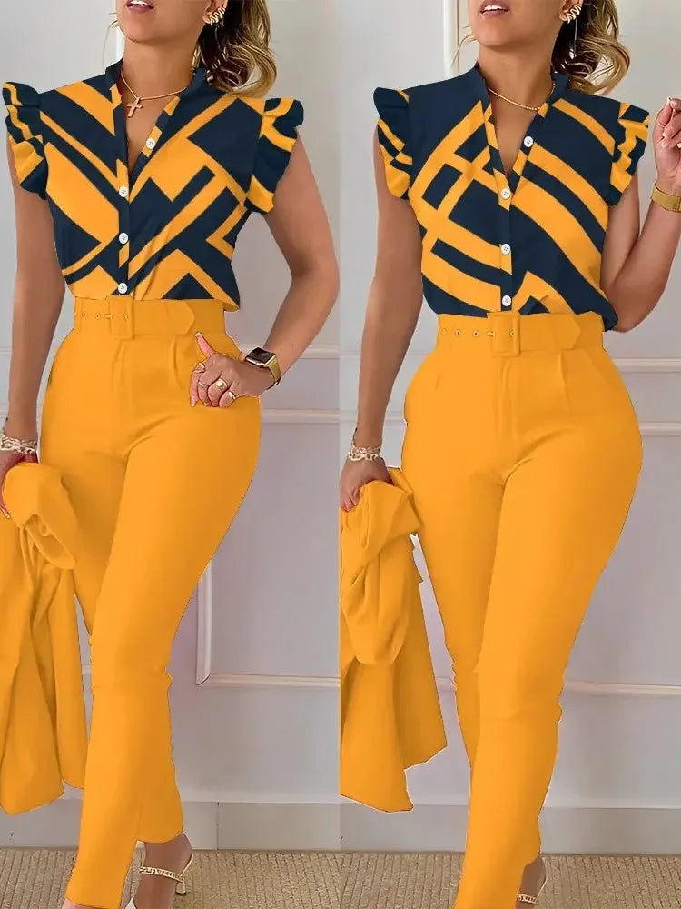 Fato elegante e fino conjunto de 2 peças gola V