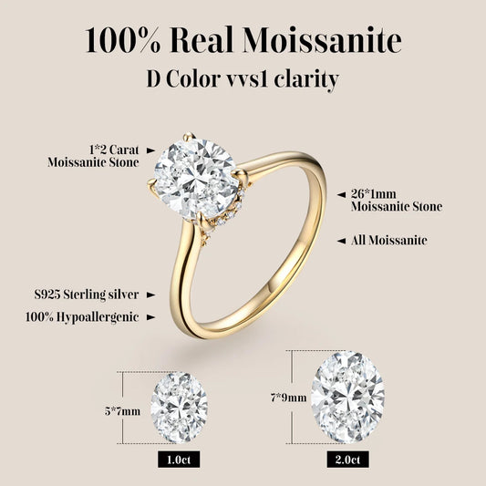 Anel ATTAGEMS de Moissanite Oval 2 ct D VVS1 em Prata 925