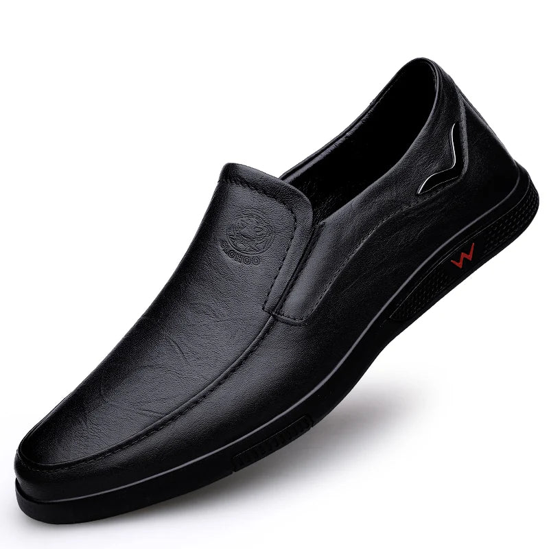 Mocassins de couro genuíno slip-on