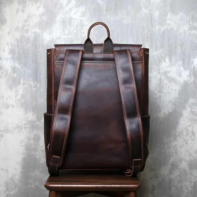 Mochila vintage de couro crazy horse