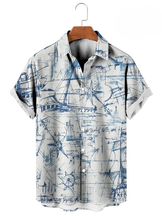 Camisa vintage com estampa de mapa 3D