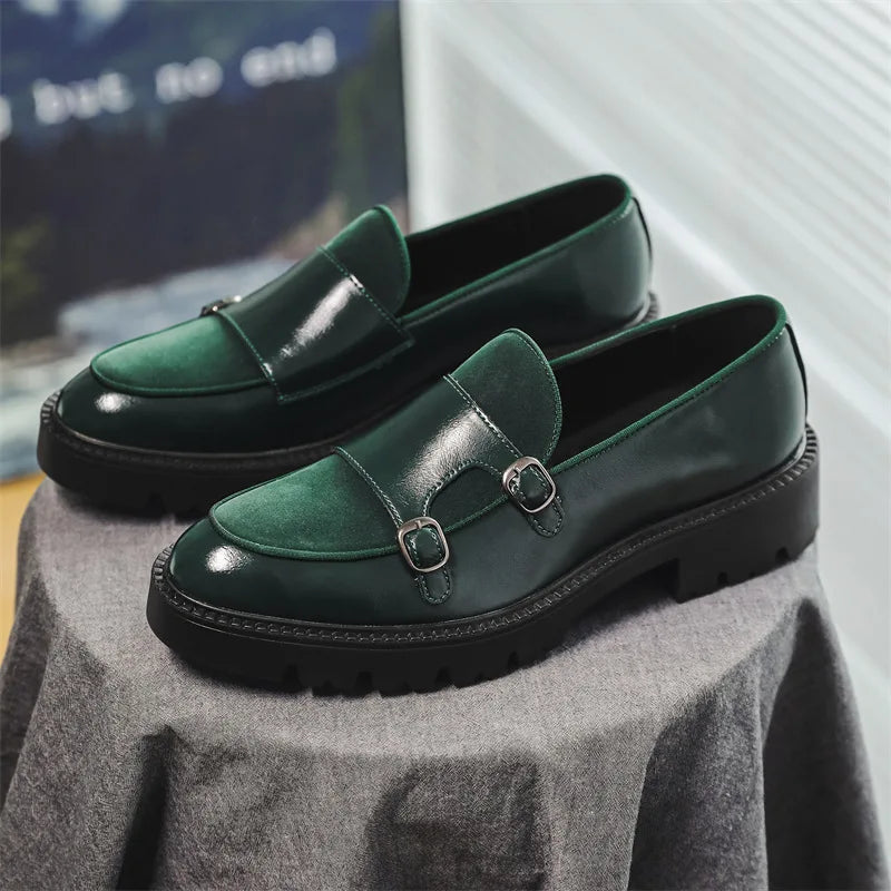 Mocassins de couro de sola grossa estilo britânico