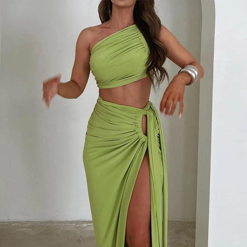 Vestido ruched de cintura alta