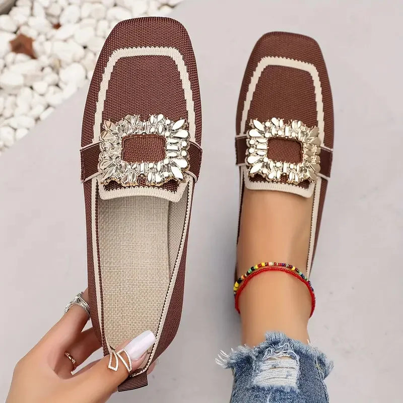 Mocassins planos sapatos femininos tricô