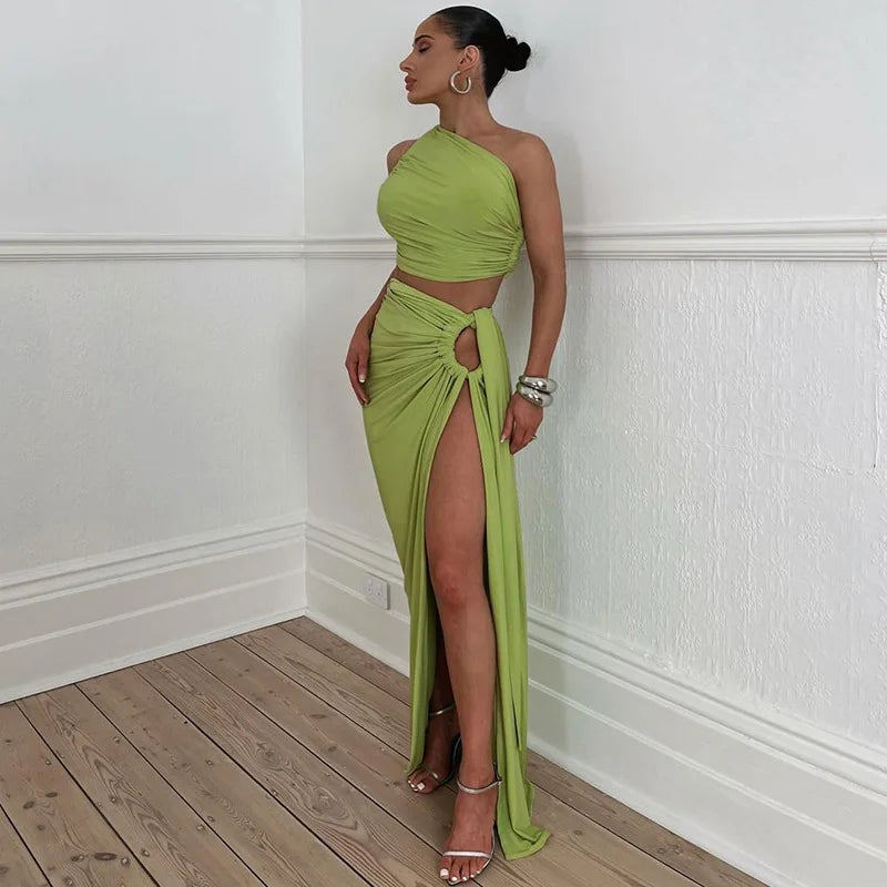 Vestido ruched de cintura alta