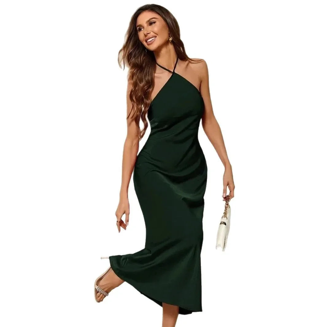 Vestido seda cetim sem alças