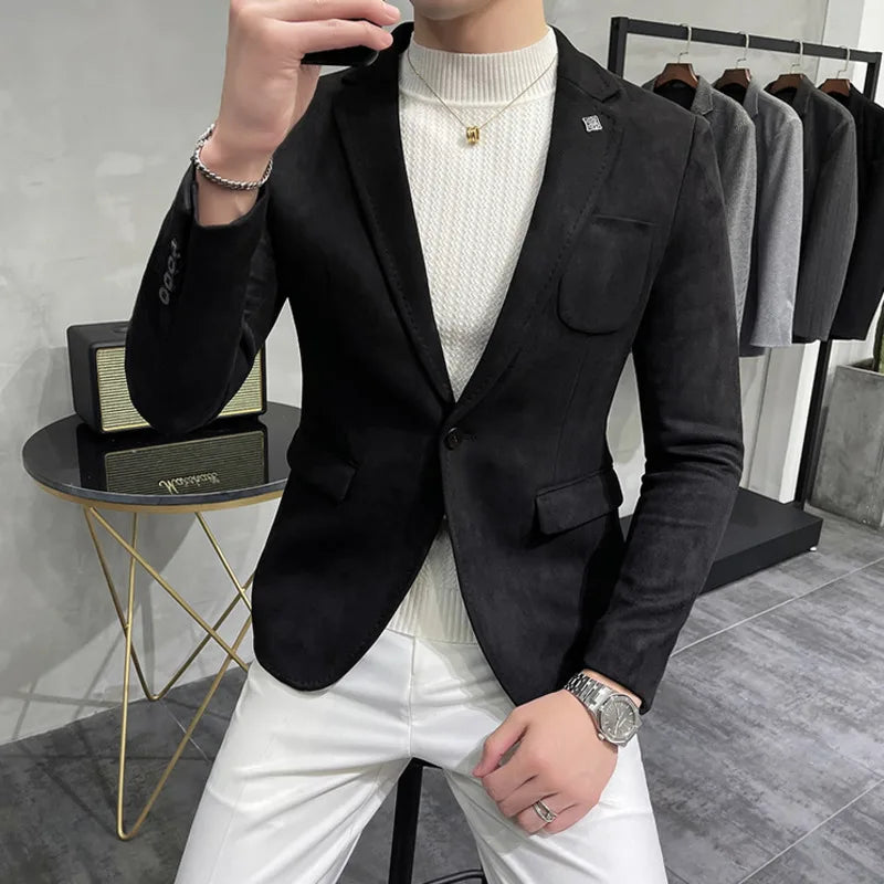 Blazer de botão único camurça slim fit