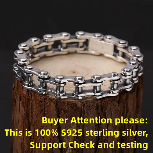 Pulseira de prata corrente de bicicleta