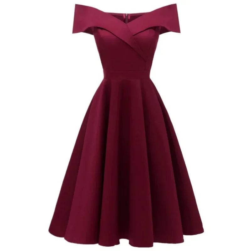 Vestido sem ombro com decote em V Midi