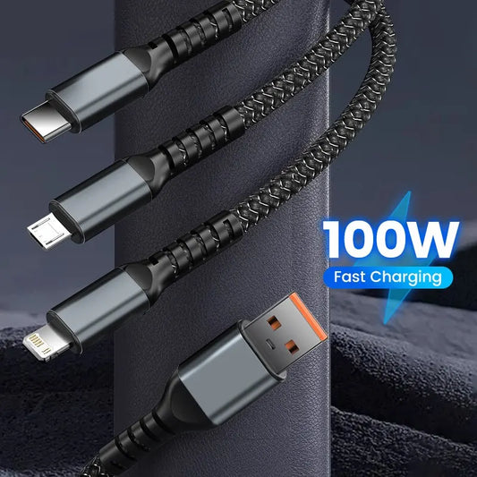 Cabo de carregamento rápido USB tipo-C 3 em 1