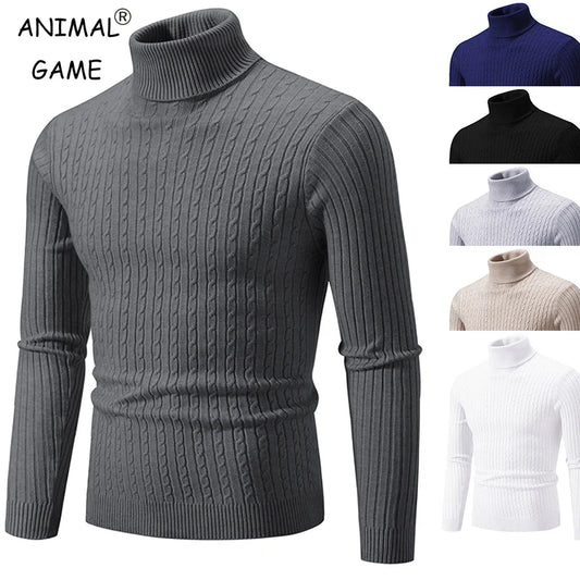 Suéter masculino de gola alta em cor sólida