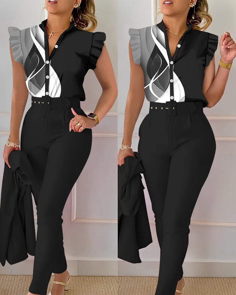 Fato elegante e fino conjunto de 2 peças gola V