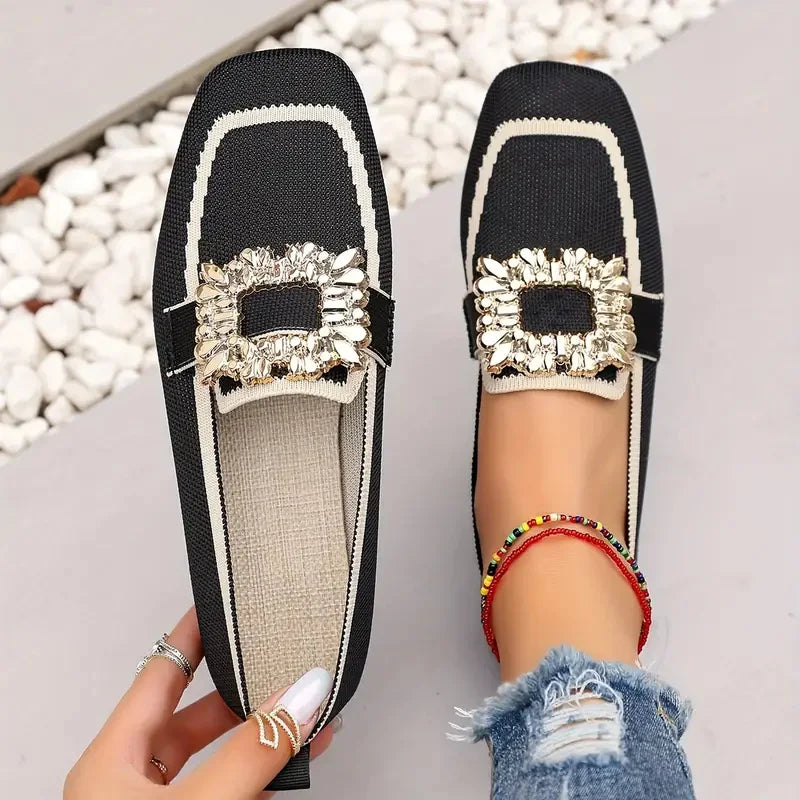 Mocassins planos sapatos femininos tricô