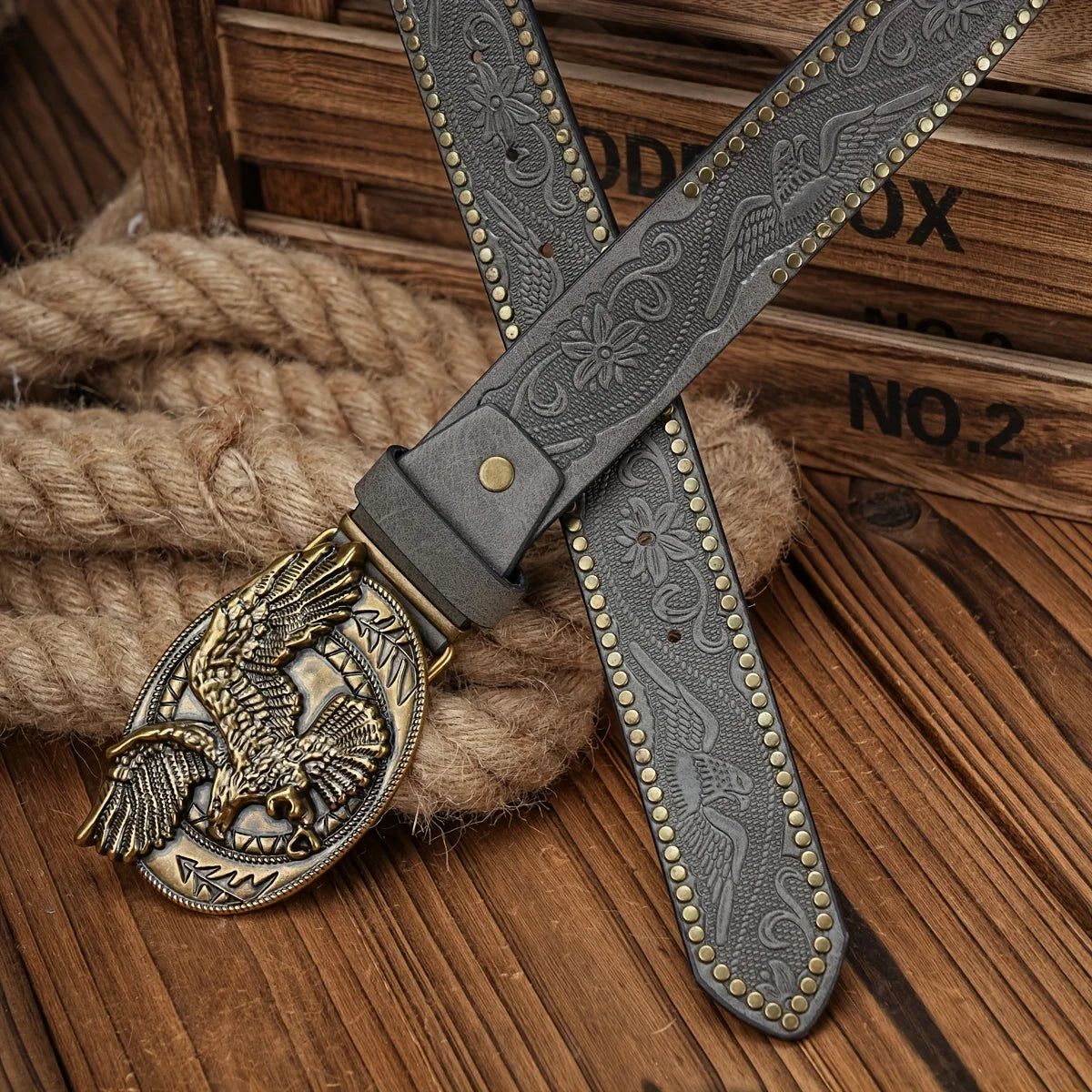 Cinto Unissex Western Vintage em Couro PU com Fivela