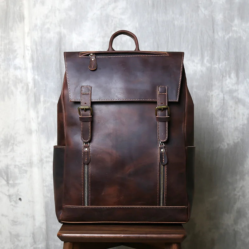 Mochila vintage de couro crazy horse