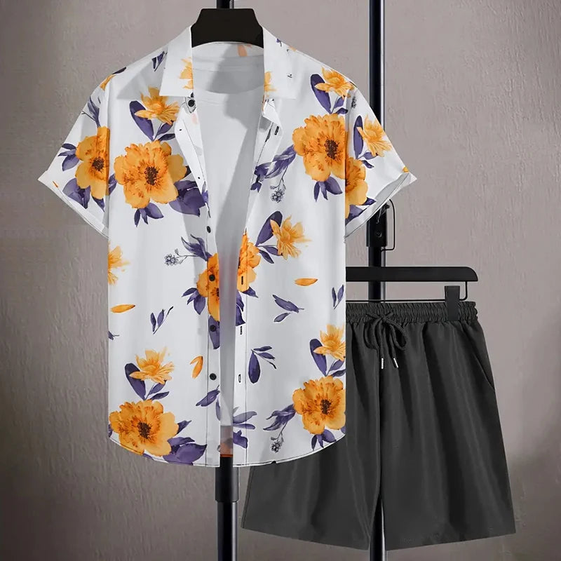 Conjunto Masculino de Verão com Estampa de Folhas
