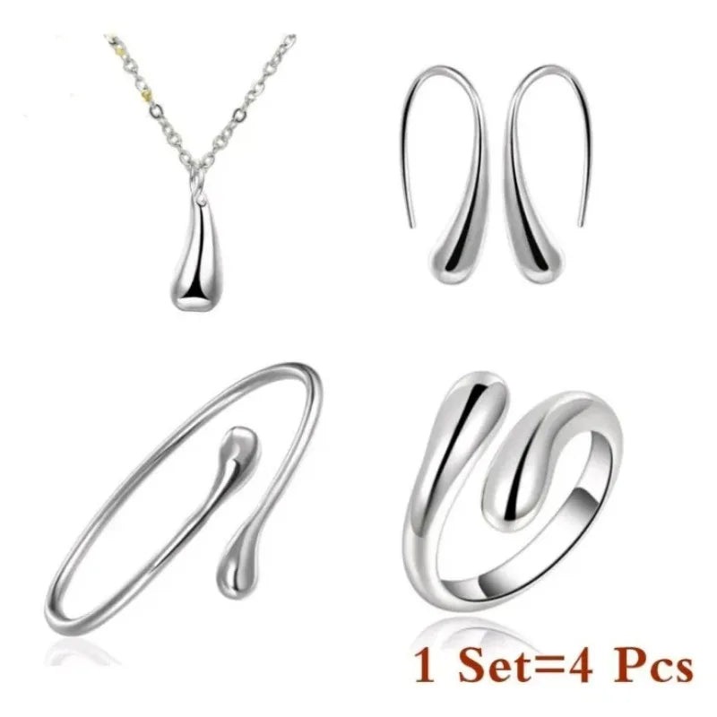 Brincos Anel Pulseira Conjunto Simples Personalidade Feminino Gota D'Água