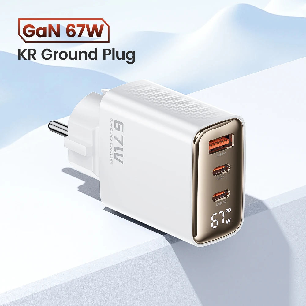 Carregador com Display Digital Toocki 67W GaN
