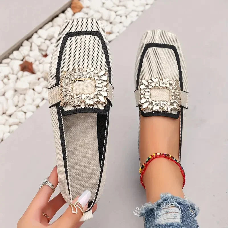 Mocassins planos sapatos femininos tricô