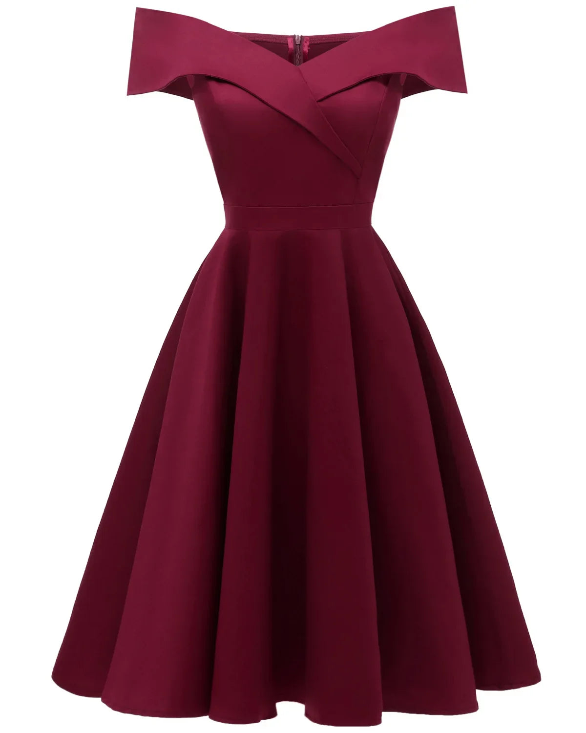 Vestido sem ombro com decote em V Midi