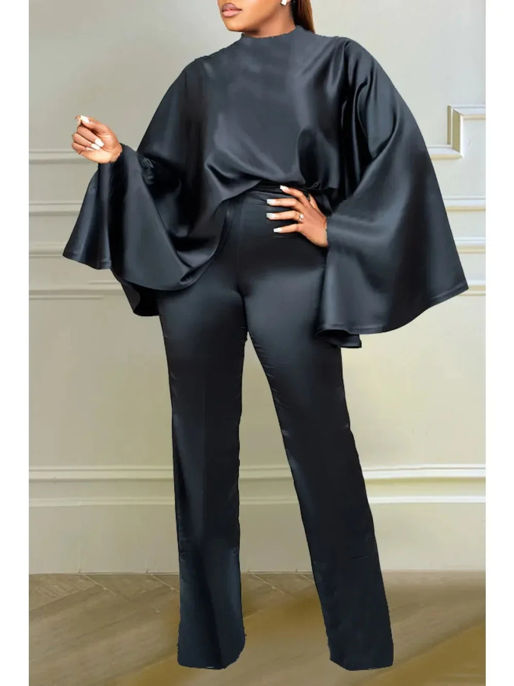 Fato cetim elegante manga morcego