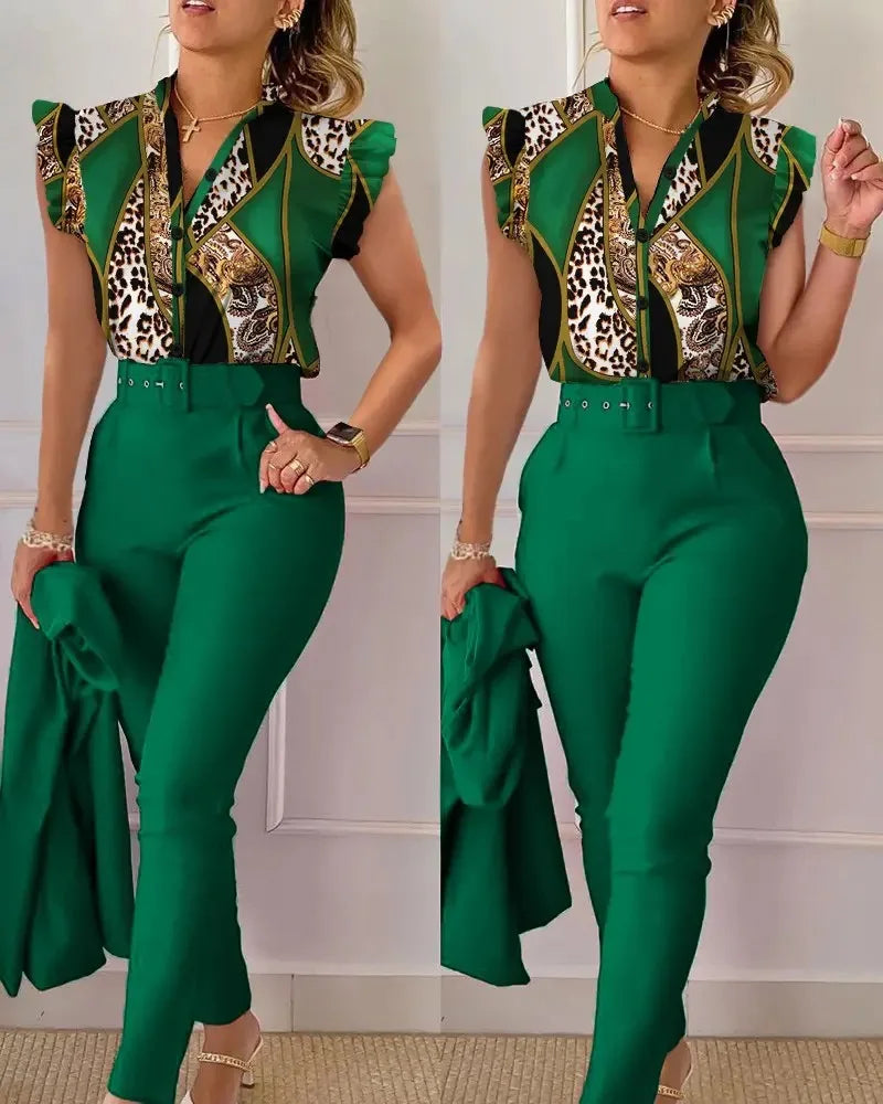 Fato elegante e fino conjunto de 2 peças gola V
