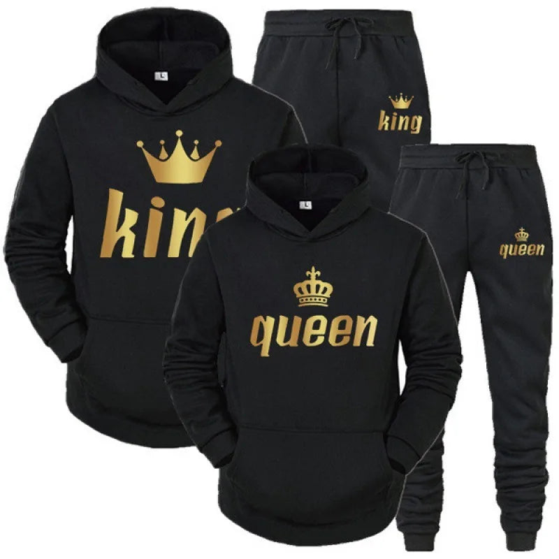 Fatos com capuz estampados rei e rainha para casais
