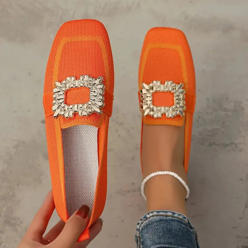 Mocassins planos sapatos femininos tricô