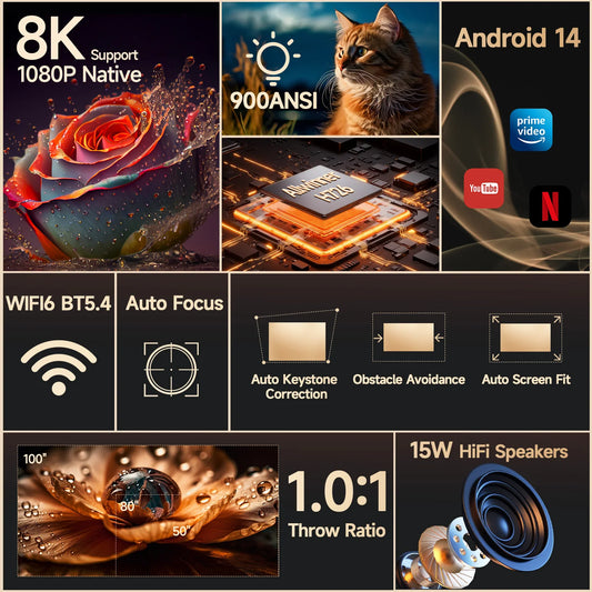 Projetor Magcubic HY350Max com Android 14 e Foco Automático