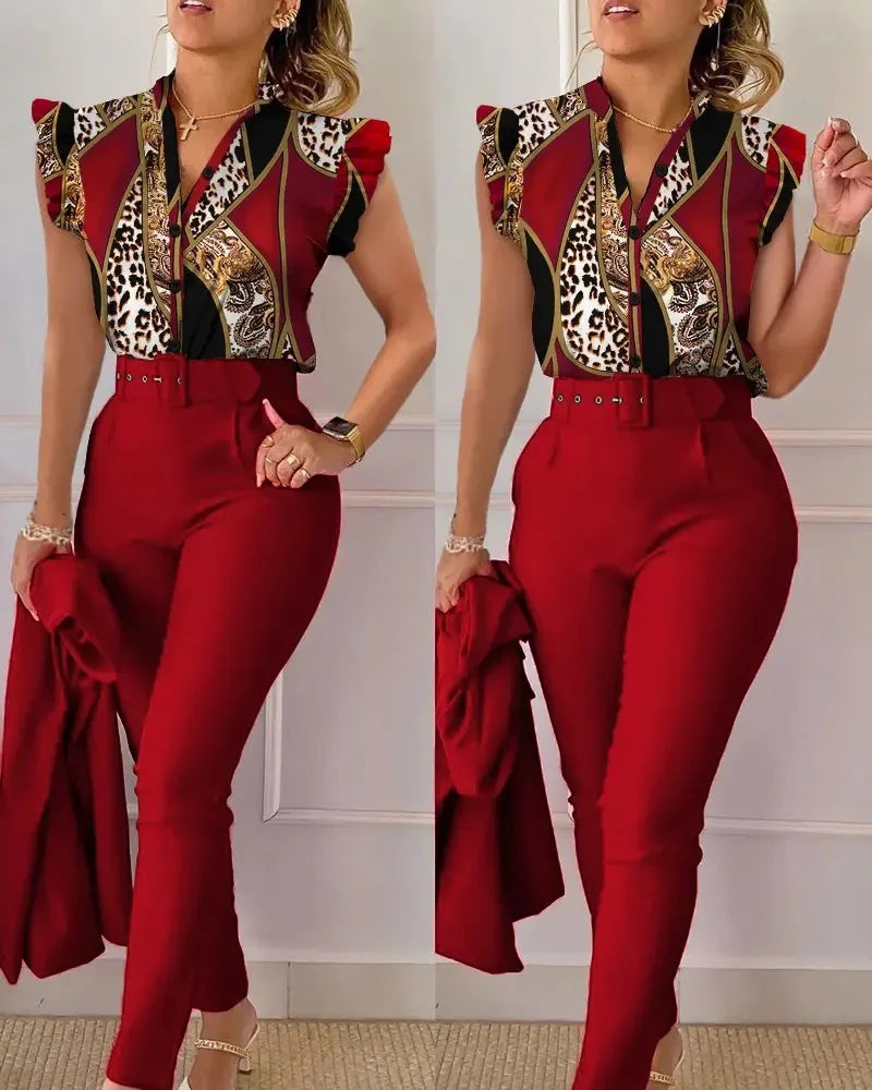 Fato elegante e fino conjunto de 2 peças gola V