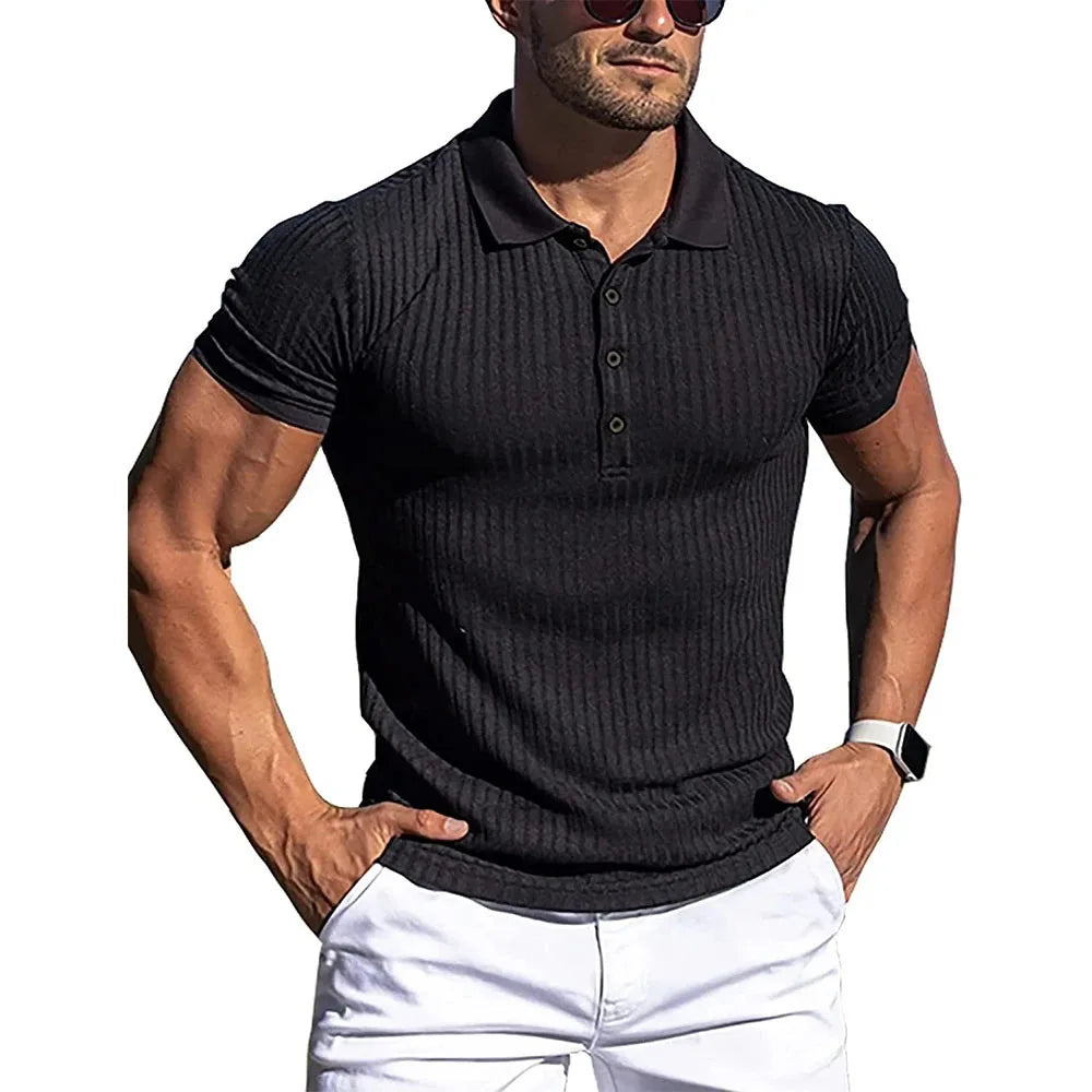 Camisa polo de gola alta listra