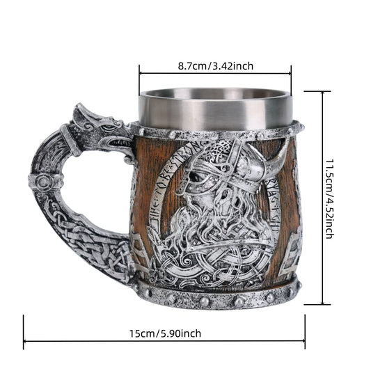 Caneca de cerveja Viking Valhalla em aço inoxidável
