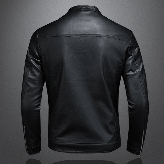 Jaqueta de couro masculina para primavera/outono com gola slim