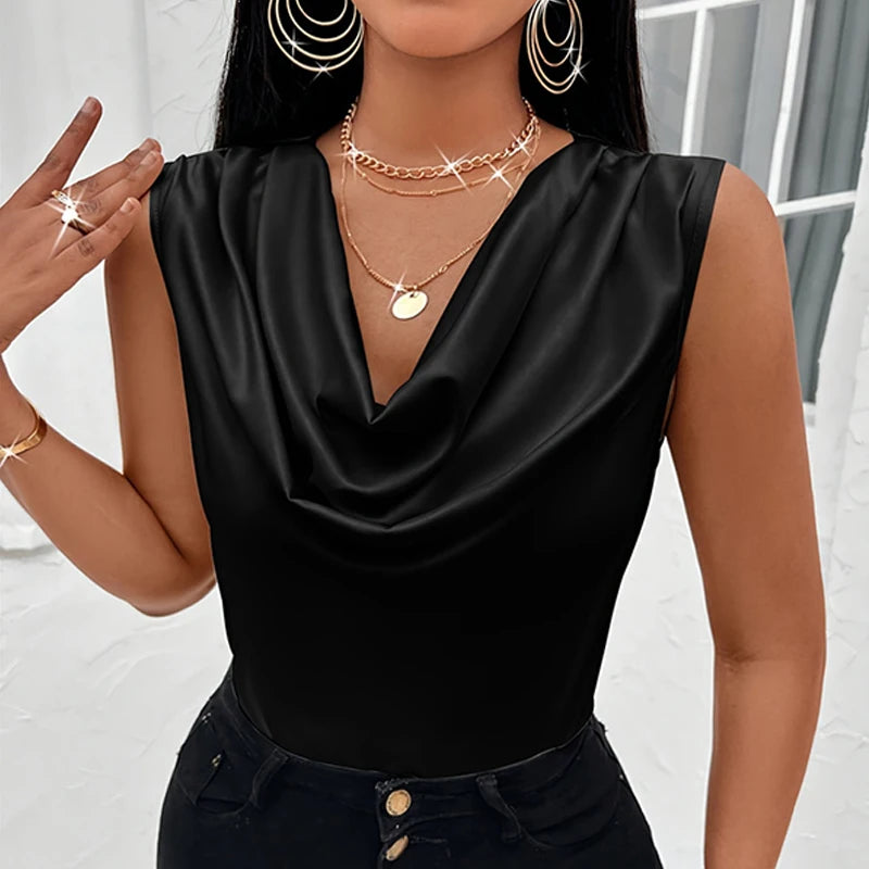 Blusa de seda-como cetim regata