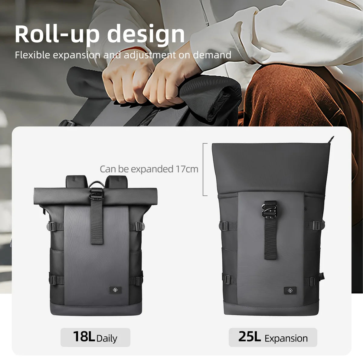 Mochila roll-top à prova d'água hk