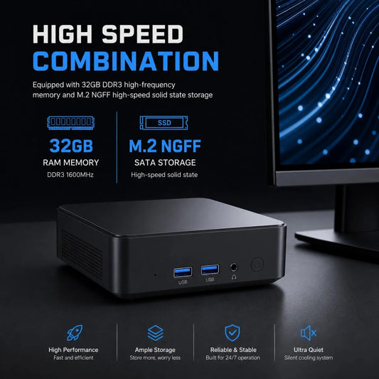 Mini PC Intel Core i9/i3 — Windows 11 Pro, até 32 GB RAM, até 2 TB SSD, Wi‑Fi 6E e Bluetooth 5.2