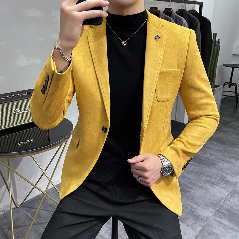 Blazer de botão único camurça slim fit