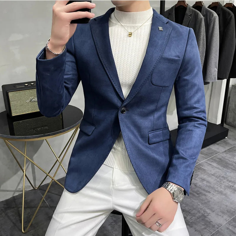 Blazer de botão único camurça slim fit