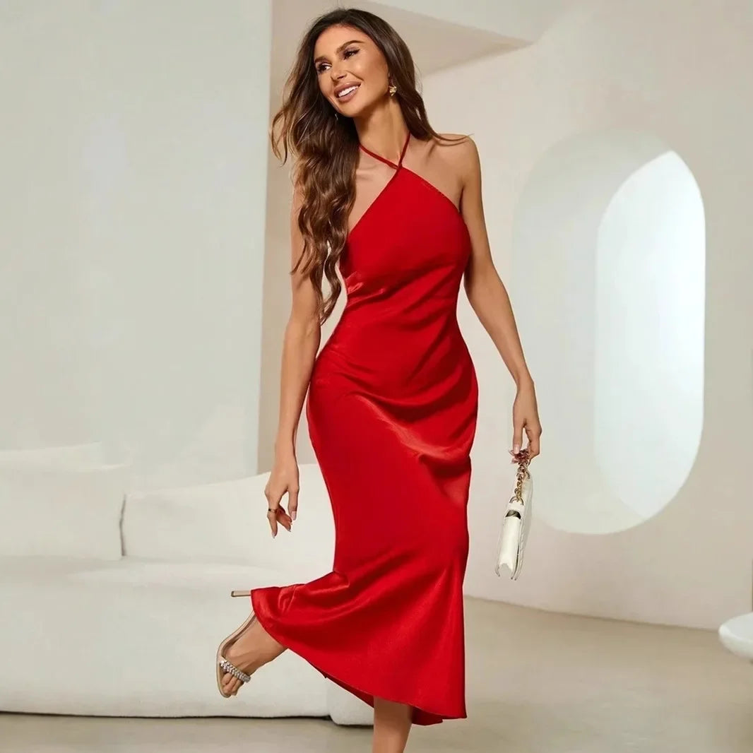 Vestido seda cetim sem alças