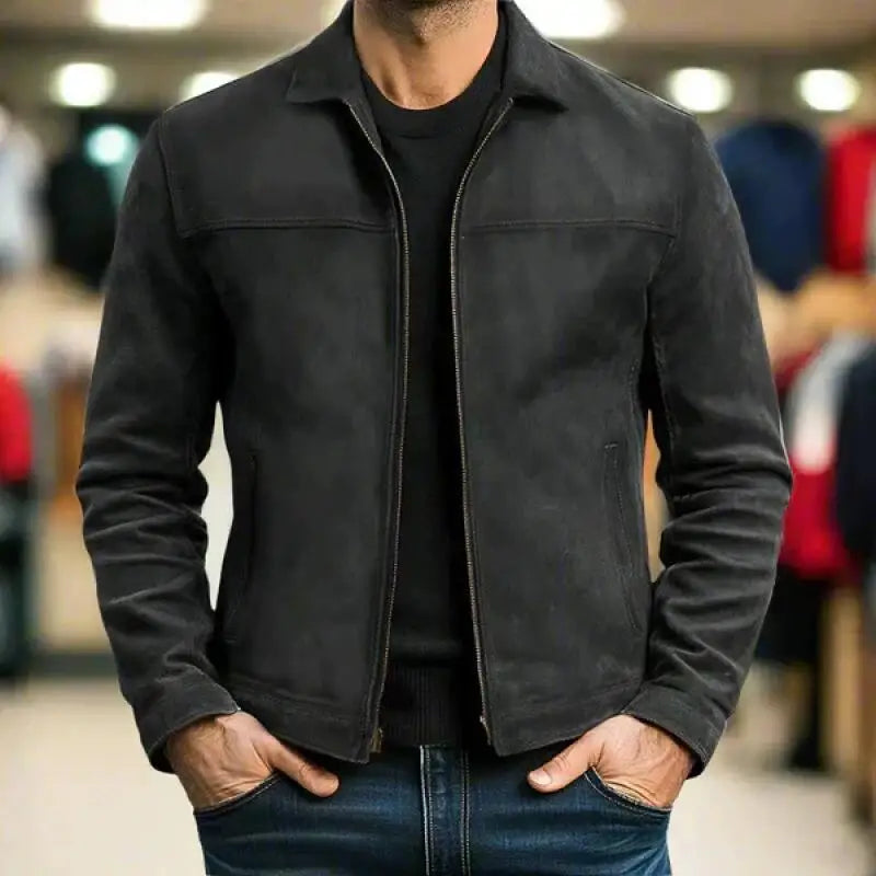 Jaqueta masculina de couro sintético para primavera e outono