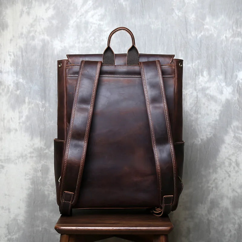 Mochila vintage de couro crazy horse