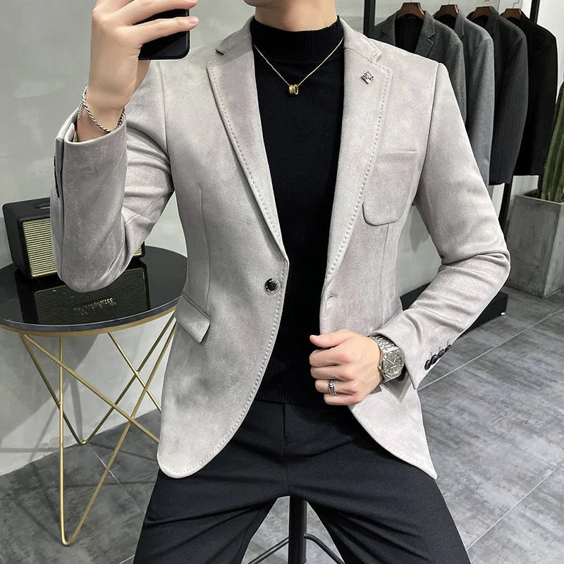 Blazer de botão único camurça slim fit