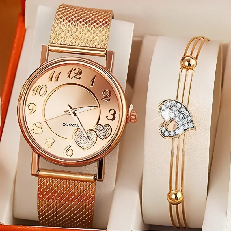 Relógio Elegante rosa ouro coração dial